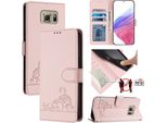 Custodia In Pelle Per Samsung Galaxy S6, Dolce Gatto Custodia Flip Con Funzione Stand E Portafoglio Rosa