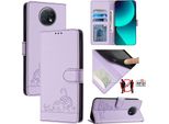 Custodia In Pelle Per Xiaomi Redmi Note 9T, Dolce Gatto Custodia Flip Con Funzione Stand E Portafoglio Viola