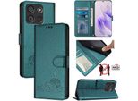 Custodia In Pelle Per Itel A60 / A60S, Dolce Gatto Custodia Flip Con Funzione Stand E Portafoglio Verde
