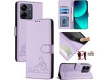 Custodia In Pelle Per Xiaomi Redmi 13C /Poco C65/Poco M6 5G, Dolce Gatto Custodia Flip Con Funzione Stand E Portafoglio Viola