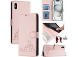 Custodia In Pelle Per Iphone Xs Max, Dolce Gatto Custodia Flip Con Funzione Stand E Portafoglio Rosa