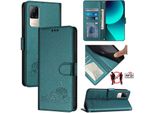 Custodia In Pelle Per Xiaomi Civi / Civi 1S, Dolce Gatto Custodia Flip Con Funzione Stand E Portafoglio Verde