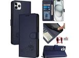 Custodia In Pelle Per Iphone 11 Pro Max, Dolce Gatto Custodia Flip Con Funzione Stand E Portafoglio Blu