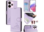 Custodia In Pelle Per Xiaomi Redmi 13 / Note 13R, Dolce Gatto Flip Case Con Funzione Stand E Portafoglio Viola