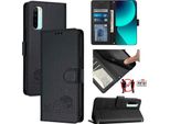 Custodia In Pelle Per Xiaomi Redmi Note 8, Dolce Gatto Flip Case Con Funzione Stand E Portafoglio Nero