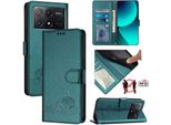 Custodia In Pelle Per Xiaomi Poco X6 Pro/Redmi K70E, Dolce Gatto Flip Case Con Funzione Stand E Portafoglio Verde