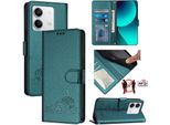Custodia In Pelle Per Xiaomi Redmi Note 13 5G, Dolce Gatto Custodia Flip Con Funzione Stand E Portafoglio Verde