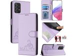 Custodia In Pelle Per Samsung Galaxy A52 /A52 5G/ A52S 5G, Dolce Gatto Custodia Flip Con Funzione Di Supporto E Portafoglio Viola