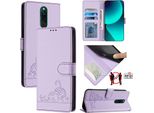 Custodia In Pelle Per Xiaomi Redmi 8, Dolce Gatto Custodia Flip Con Funzione Stand E Portafoglio Viola
