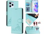 Custodia In Pelle Per Honor 60 Se, Dolce Gatto Custodia Flip Con Funzione Stand E Portafoglio Verde Chiaro