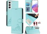 Custodia In Pelle Per Samsung Galaxy S22 5G, Dolce Gatto Custodia Flip Con Funzione Stand E Portafoglio Verde Chiaro