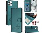 Custodia In Pelle Per Iphone 11 Pro Max, Dolce Gatto Custodia Flip Con Funzione Stand E Portafoglio Verde