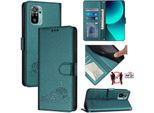 Custodia In Pelle Per Xiaomi Redmi Note 10S / Note 10 4G/Poco M5S, Dolce Gatto Custodia Flip Con Funzione Di Stand E Portafoglio Verde