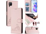 Custodia In Pelle Per Huawei P40 Lite 4G/Nova 6SE, Dolce Gatto Custodia Flip Con Funzione Stand E Portafoglio Rosa