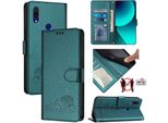 Custodia In Pelle Per Xiaomi Redmi 7, Dolce Gatto Custodia Flip Con Funzione Stand E Portafoglio Verde