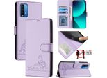 Custodia In Pelle Per Xiaomi Redmi Note 9 4G, Dolce Gatto Custodia Flip Con Funzione Stand E Portafoglio Viola