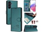 Custodia In Pelle Per Samsung Galaxy A55 5G, Dolce Gatto Custodia Flip Con Funzione Stand E Portafoglio Verde