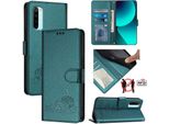 Custodia In Pelle Per Xiaomi Redmi Note 8, Dolce Gatto Custodia Flip Con Funzione Stand E Portafoglio Verde