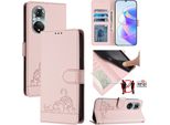 Custodia In Pelle Per Huawei Nova 9 Pro/Honor 50 Pro, Dolce Gatto Custodia Flip Con Funzione Stand E Portafoglio Rosa