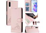 Custodia In Pelle Per Huawei P30, Dolce Gatto Custodia Flip Con Funzione Stand E Portafoglio Rosa