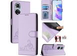 Custodia In Pelle Per Huawei Nova 9 Pro/Honor 50 Pro, Dolce Gatto Custodia Flip Con Funzione Stand E Portafoglio Viola