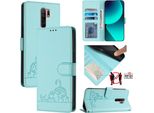 Custodia In Pelle Per Xiaomi Redmi 9, Dolce Gatto Flip Case Con Funzione Stand E Portafoglio Verde Chiaro