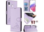 Custodia In Pelle Per Samsung Galaxy A40, Dolce Gatto Custodia Flip Con Funzione Stand E Portafoglio Viola