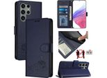 Custodia In Pelle Per Samsung Galaxy S23 Ultra, Dolce Gatto Custodia Flip Con Funzione Stand E Portafoglio Blu