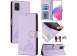 Custodia In Pelle Per Samsung Galaxy A51 5G, Dolce Gatto Custodia Flip Con Funzione Stand E Portafoglio Viola