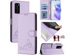 Custodia In Pelle Per Huawei P40, Dolce Gatto Custodia Flip Con Funzione Stand E Portafoglio Viola