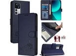 Custodia In Pelle Per Xiaomi 12T / 12T Pro /Redmi K50 Ultra, Dolce Gatto Flip Case Con Funzione Stand E Portafoglio Blu