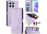 Custodia In Pelle Per Honor X8B, Dolce Gatto Custodia Flip Con Funzione Stand E Portafoglio Viola