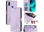 Custodia In Pelle Per Xiaomi Redmi 7, Dolce Gatto Custodia Flip Con Funzione Stand E Portafoglio Viola
