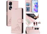 Custodia In Pelle Per Honor 90 Pro, Dolce Gatto Custodia Flip Con Funzione Stand E Portafoglio Rosa