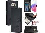Custodia In Pelle Per Samsung Galaxy S6 Edge, Dolce Gatto Custodia Flip Con Funzione Stand E Portafoglio Nero