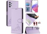 Custodia In Pelle Per Samsung Galaxy A32 5G/M32 5G, Dolce Gatto Custodia Flip Con Funzione Stand E Portafoglio Viola