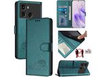 Custodia In Pelle Per Itel P40, Dolce Gatto Custodia Flip Con Funzione Stand E Portafoglio Verde