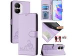 Custodia In Pelle Per Honor X40I, Dolce Gatto Custodia Flip Con Funzione Stand E Portafoglio Viola