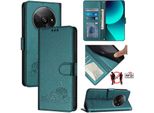 Custodia In Pelle Per Xiaomi Poco C61 /Redmi A3, Dolce Gatto Flip Case Con Funzione Stand E Portafoglio Verde