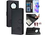 Custodia In Pelle Per Honor X9A / Magic5 Lite, Dolce Gatto Custodia Flip Con Funzione Stand E Portafoglio Nero
