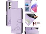 Custodia In Pelle Per Samsung Galaxy S23, Dolce Gatto Custodia Flip Con Funzione Stand E Portafoglio Viola