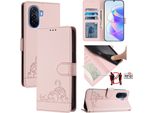 Custodia In Pelle Per Huawei Nova Y70 Plus, Dolce Gatto Custodia Flip Con Funzione Stand E Portafoglio Rosa