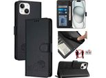 Custodia In Pelle Per Iphone 13 / Iphone 14, Dolce Gatto Custodia Flip Con Funzione Stand E Portafoglio Nero