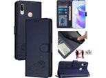 Custodia In Pelle Per Huawei P20 Lite, Dolce Gatto Custodia Flip Con Funzione Stand E Portafoglio Blu