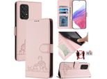 Custodia In Pelle Per Samsung Galaxy A53 5G, Dolce Gatto Custodia Flip Con Funzione Stand E Portafoglio Rosa