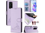 Custodia In Pelle Per Huawei P40 Pro, Dolce Gatto Custodia Flip Con Funzione Stand E Portafoglio Viola
