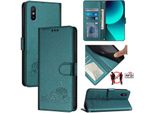 Custodia In Pelle Per Xiaomi Redmi 9A, Dolce Gatto Flip Case Con Funzione Stand E Portafoglio Verde