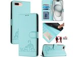 Custodia In Pelle Per Iphone 8 Plus/7 Plus/6S Plus/6 Plus, Dolce Gatto Custodia Flip Con Funzione Stand E Portafoglio Verde Chiaro