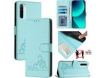 Custodia In Pelle Per Xiaomi Redmi Note 8, Dolce Gatto Custodia Flip Con Funzione Stand E Portafoglio Verde Chiaro