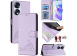 Custodia In Pelle Per Honor 70, Dolce Gatto Custodia Flip Con Funzione Stand E Portafoglio Viola